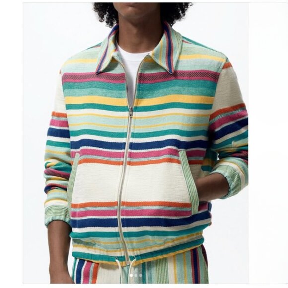 NEW Zara Cotton Blend Jacquard Multi-colored Bomber Jacket, Size L - Picture 4 of 16